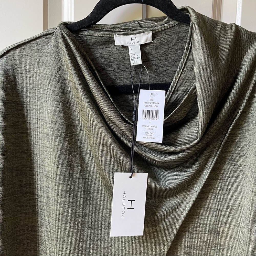 NWT H by Halston Moss Green Crossover front Cowl Neck Long Sleeve Top - Picture 4 of 8